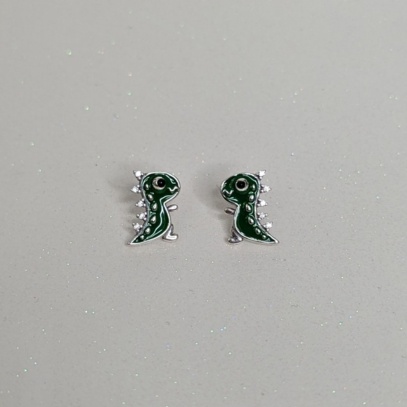 Tyrannosaurus T-Rex Green Stud Earrings 925 Sterling Silver - Picture 2 of 6